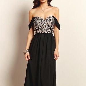 Soieblu black gown/gold embroidery- MED
